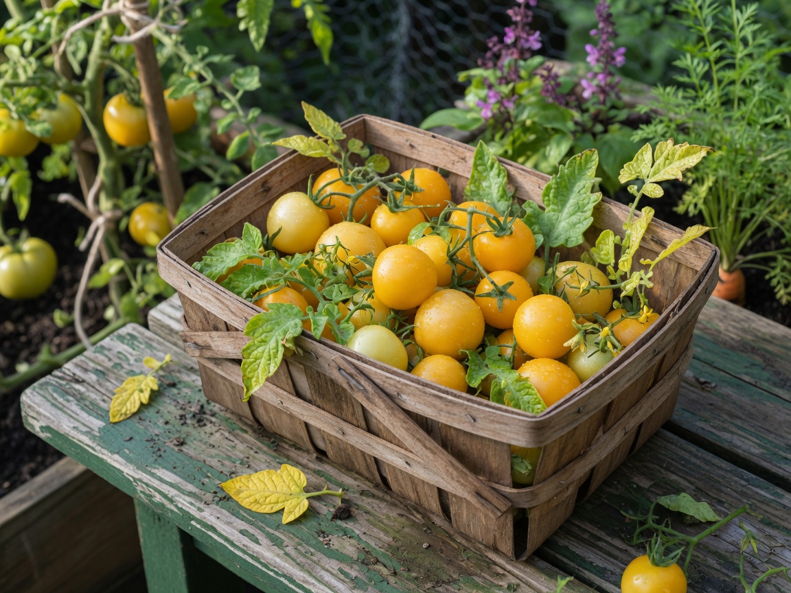 Harvested yellow tomatoes